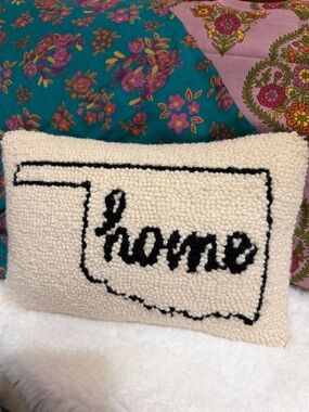 Cream Hooked 'home' Oklahoma Accent Pillow with Black Text